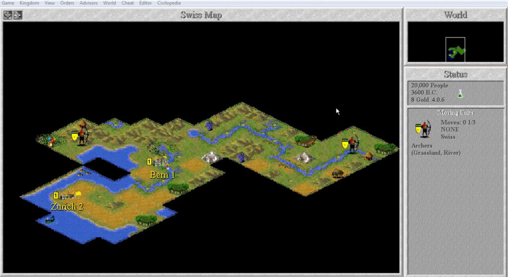 Screenshot of gameplay from Sid Meier's Civilization II