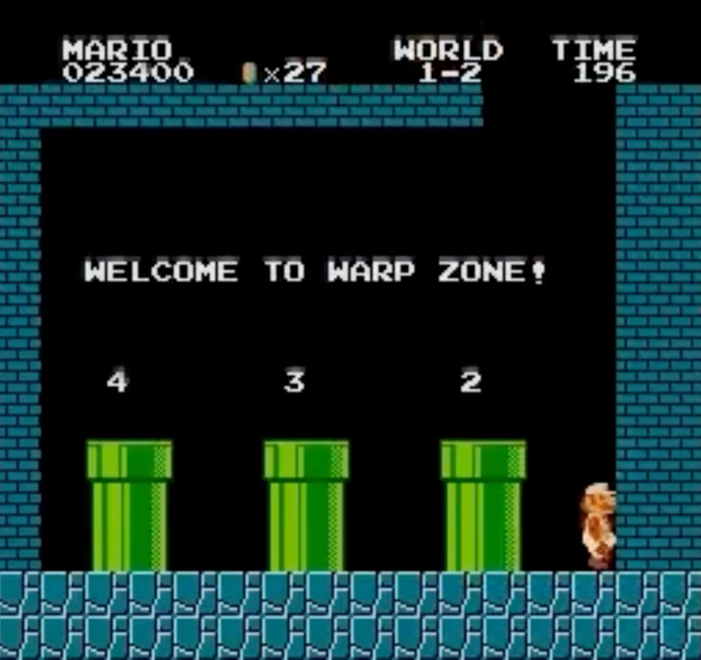 Screenshot from Mario Bros warp zone in world 1-2