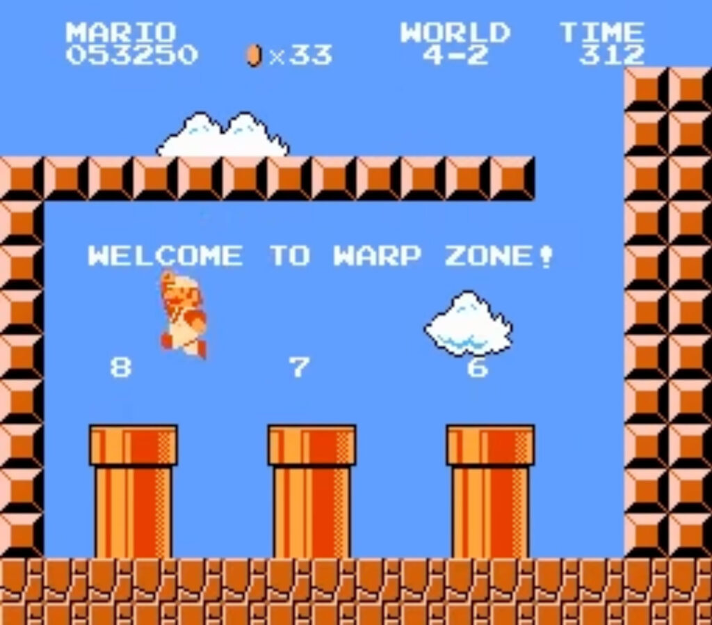 Screenshot of Mario Bros warp zone for world 4-2