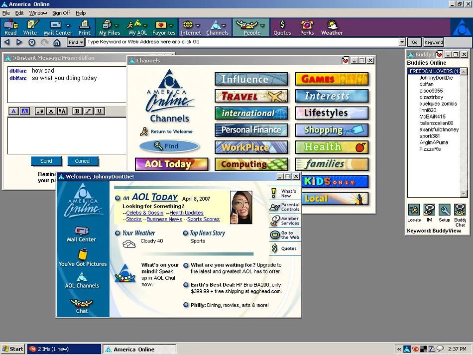 Screenshot of the AOL homescreen in  2007