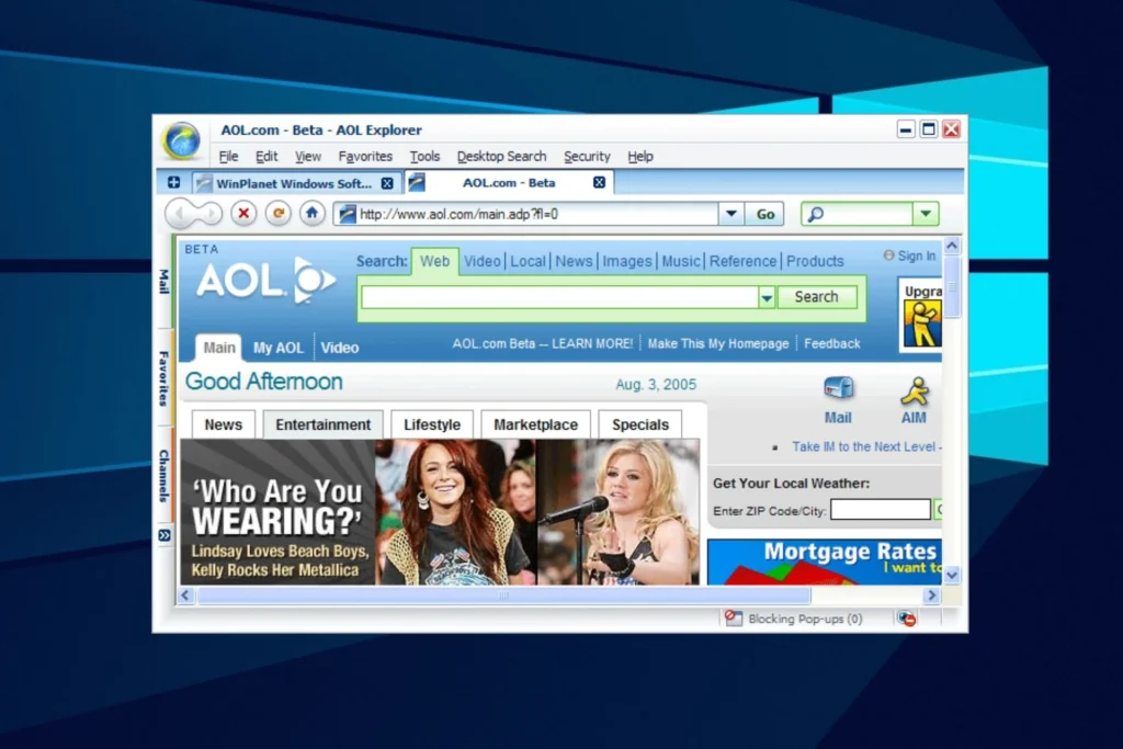 Screenshot of the AOL homepage in 2005