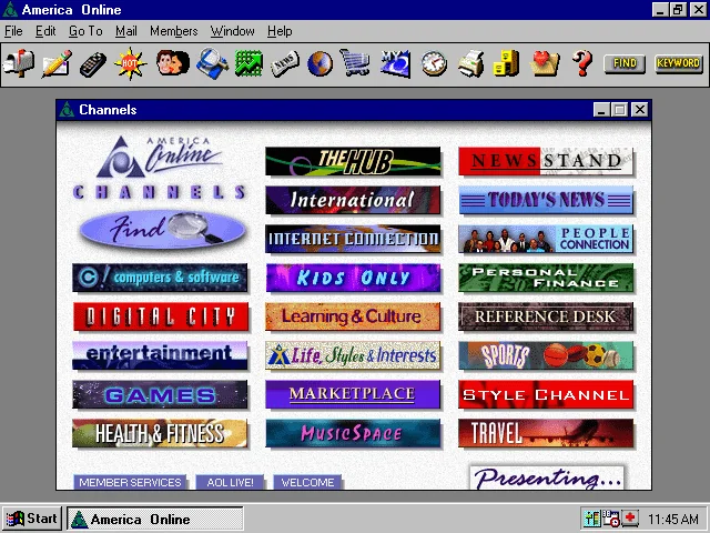 Old AOL homescreen channels section