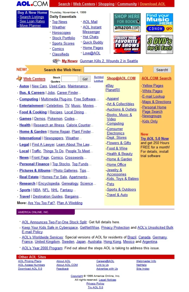 AOL homescreen from 1999