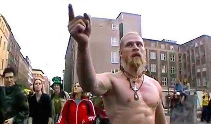 Still from the viral video Technoviking