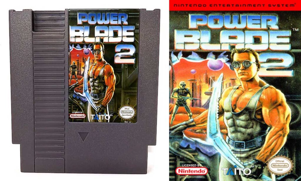 Cartridge and cover for the rare NES game, Power Blade 2