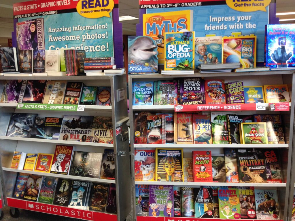 A Scholastic book fair set of shelves 