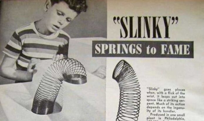 Old Popular Science magazine page featuring The Slinky