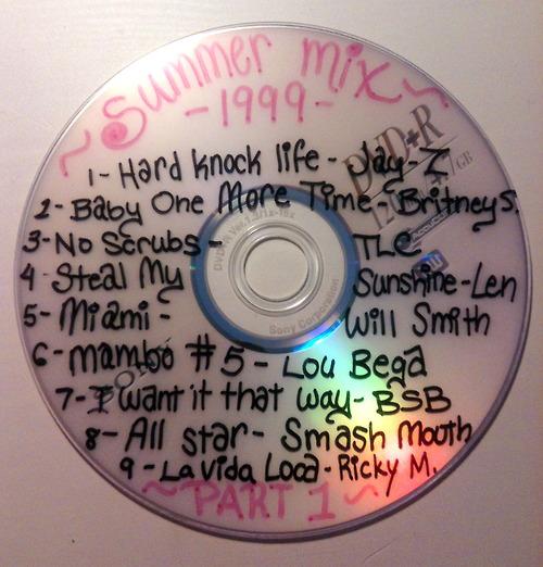 Burned CD that says Summer Mix 199 9 and the track listing