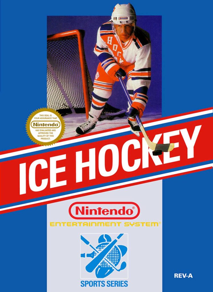 Original cover art for the NES game Ice Hockey