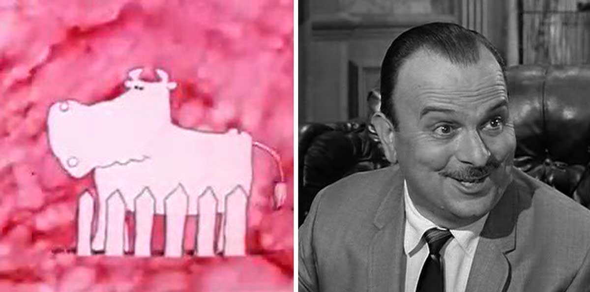 Split image of Mr. Cow and Frank Neslon the voice actor who played him