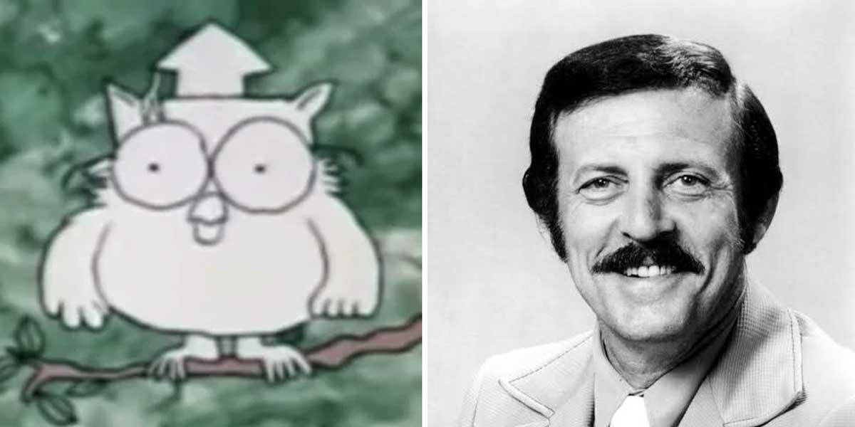 Split image of Mr. Owl and Paul Winchell, the man who played him