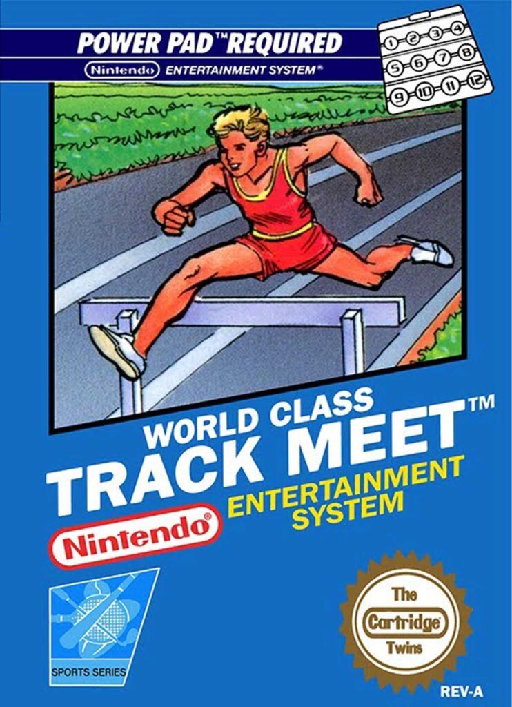 Original box art for the NES game World Class Track Meet