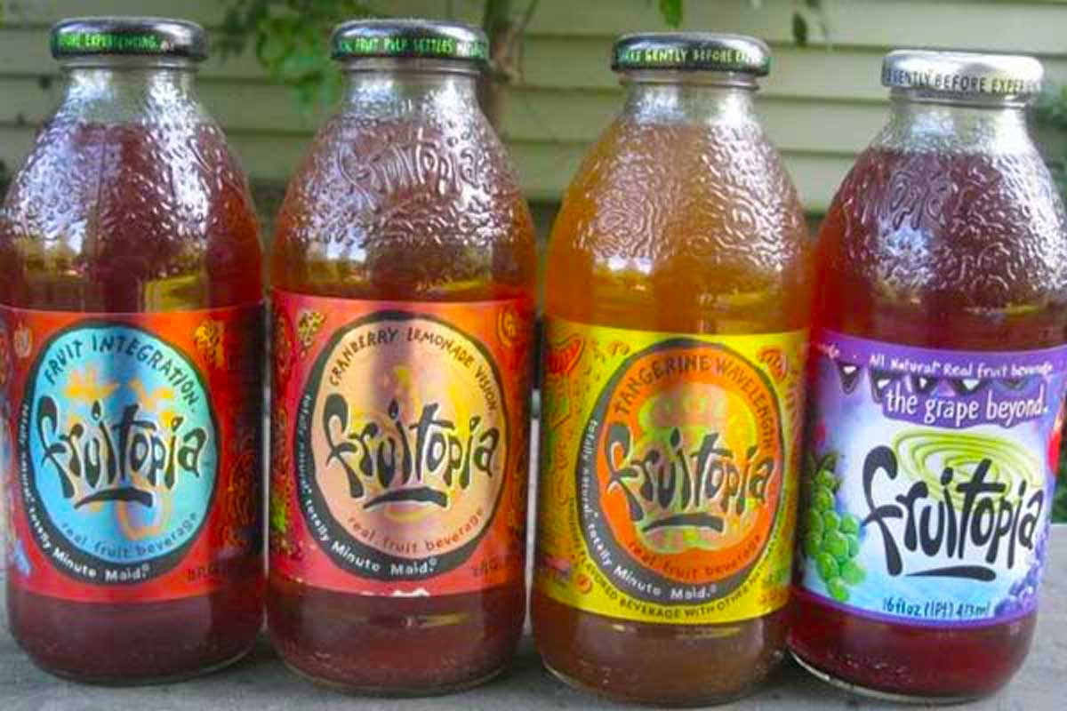 Four different bottles of Fruitopia.