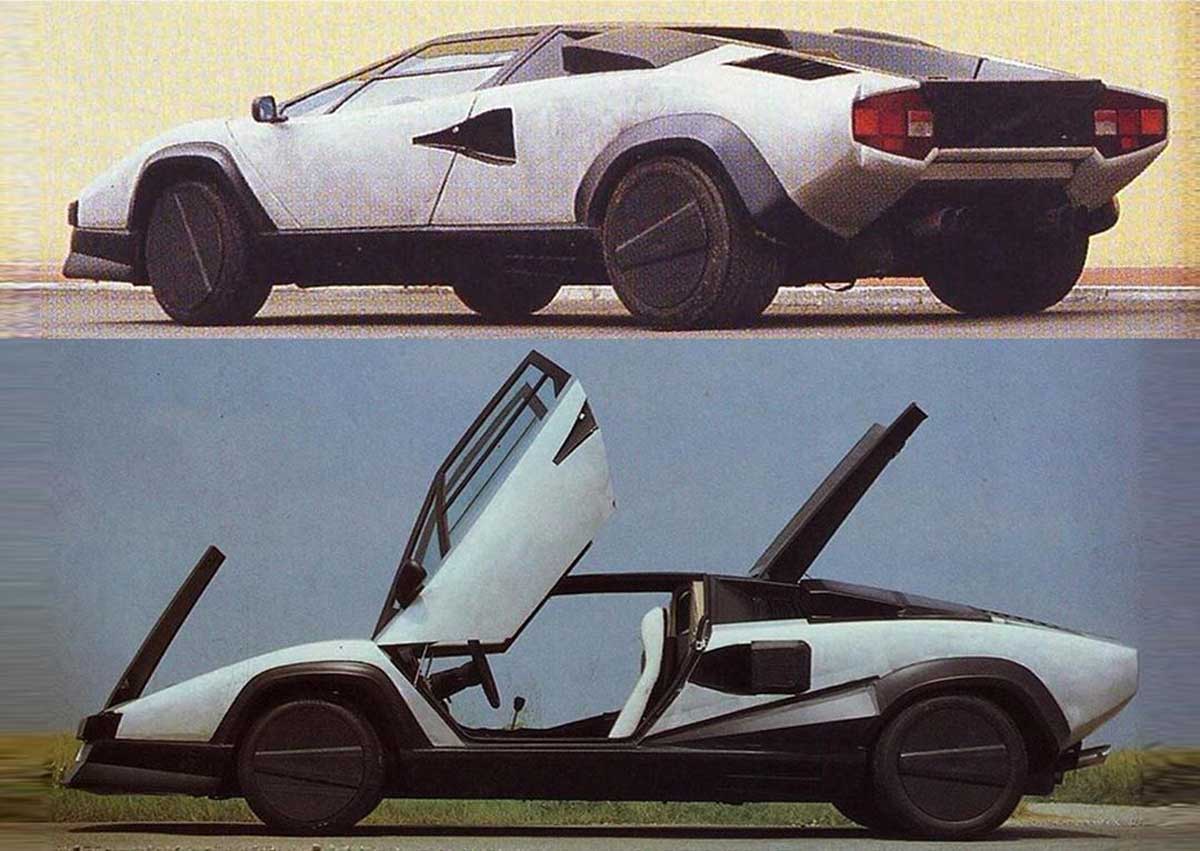 Two panel of different angles of the Lamborghini Countach Evoluzione (1987) concept car