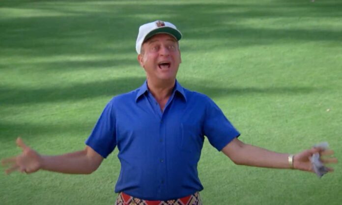 Funniest Rodney Dangerfield quotes from Caddyshack - Rodney Dangerfield at the end of the movie in a blue polo and hat