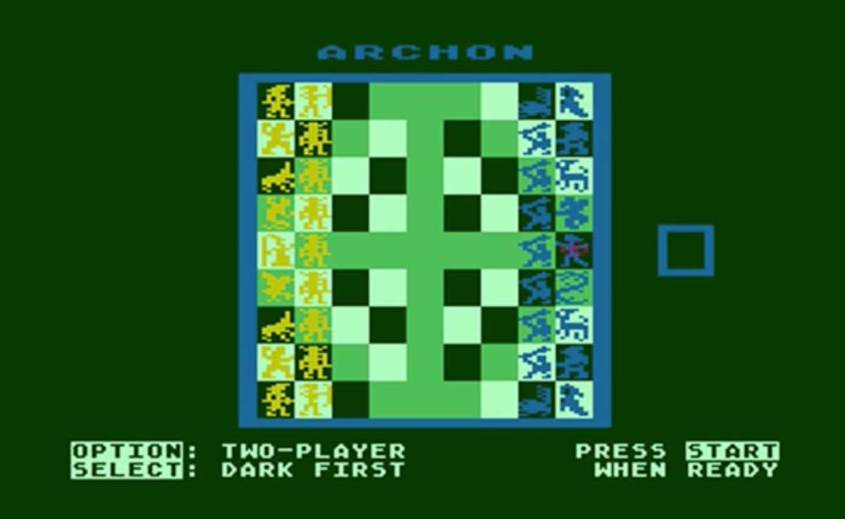 Still of gameplay from the 1983 computer game, Archon