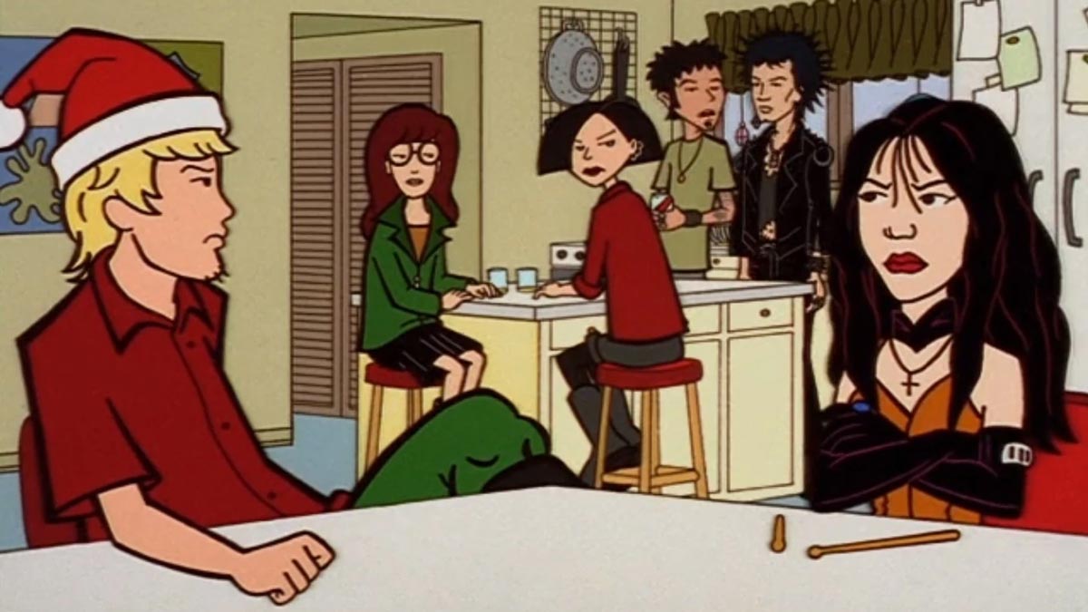 Daria Christmas episode - Daria, Trent and Jane are sitting in a kitchen while one of their classmates wears a santa hat