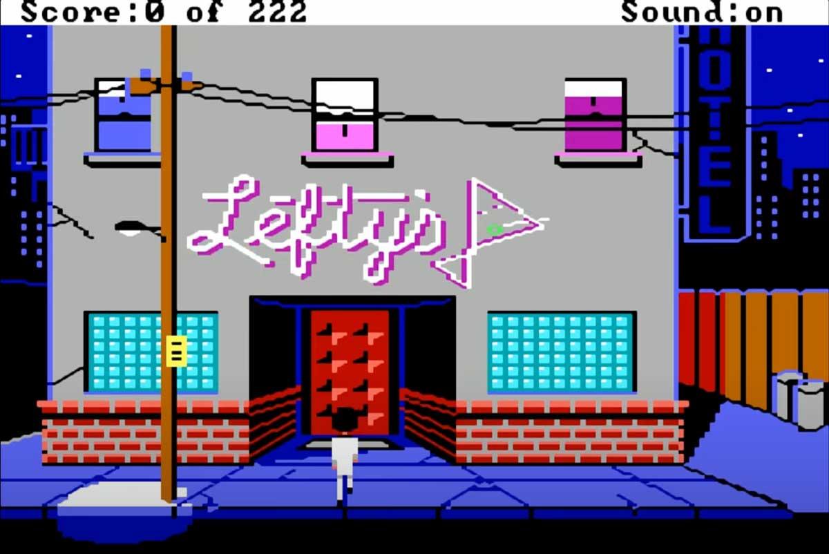 Computer games from the 1980s - A still from Leisure Suit Larry where Larry is walking into Lefty's