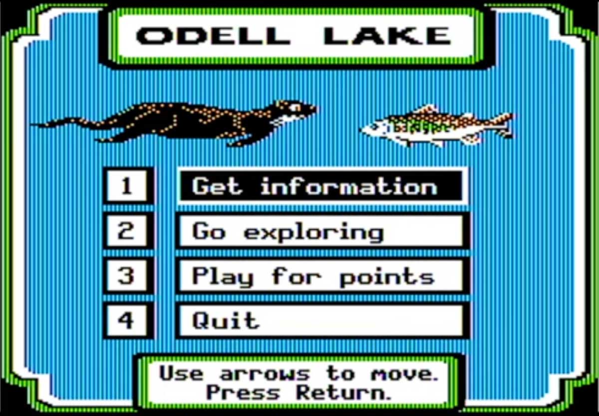 Opening screen for Odell Lake computer game from 1986