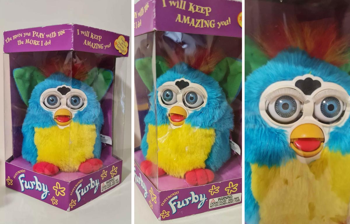 Rare rainbow furby from multiple angles