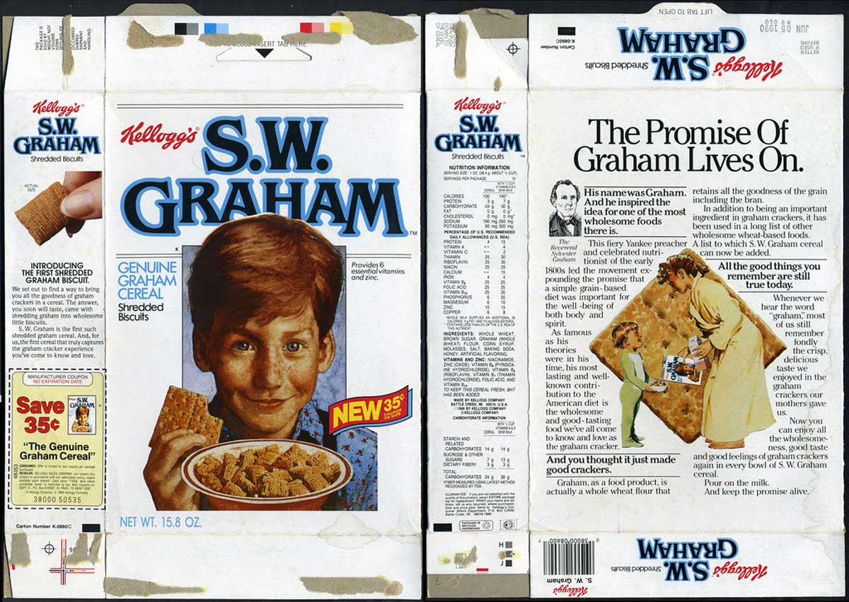 Front and back of a box Kelloggs S.W. Graham cereal. 